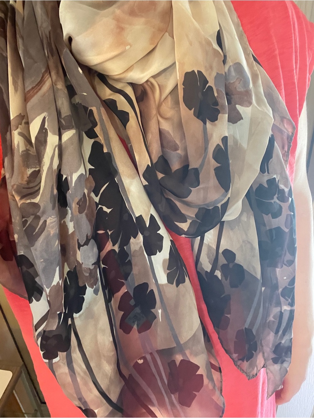 Valentino Floral Watercolor Silk Scarf in Brown, Black and Cream - Picture 8 of 13